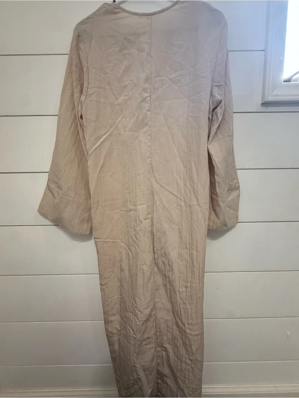 H&M Beige Twist Front Midi Dress V-Neck Bell Long Sleeve A-Line XS - Picture 7 of 7
